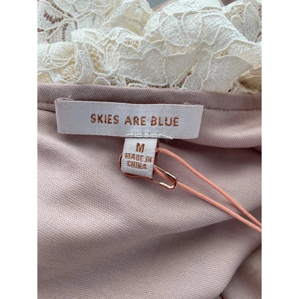 Skies Are Blue Lace Top Size Medium One Shoulder Ruffle Cream Boho Fairycore NEW - Picture 4 of 10